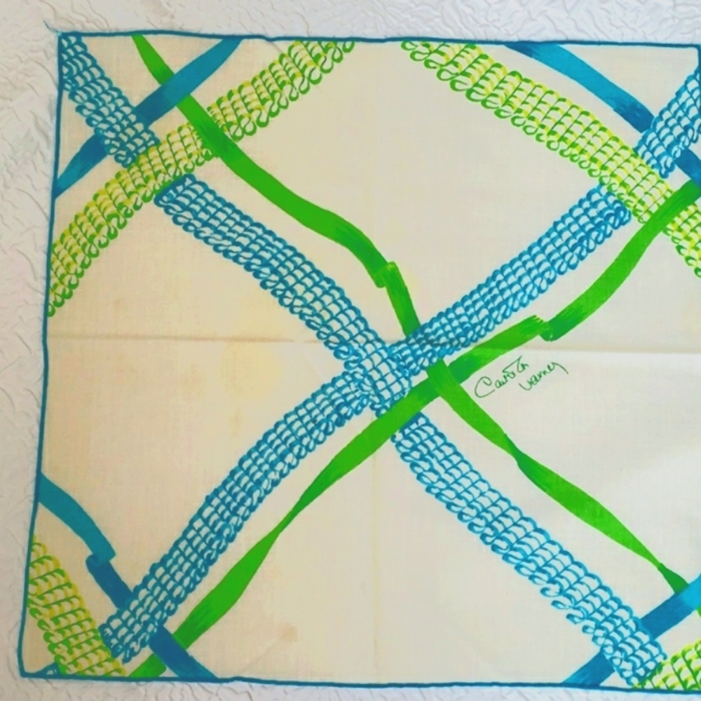 Carleton Varney Designer Vintage Napkins "Set Of 12" White Turquoise Green Sq… - Picture 14 of 16